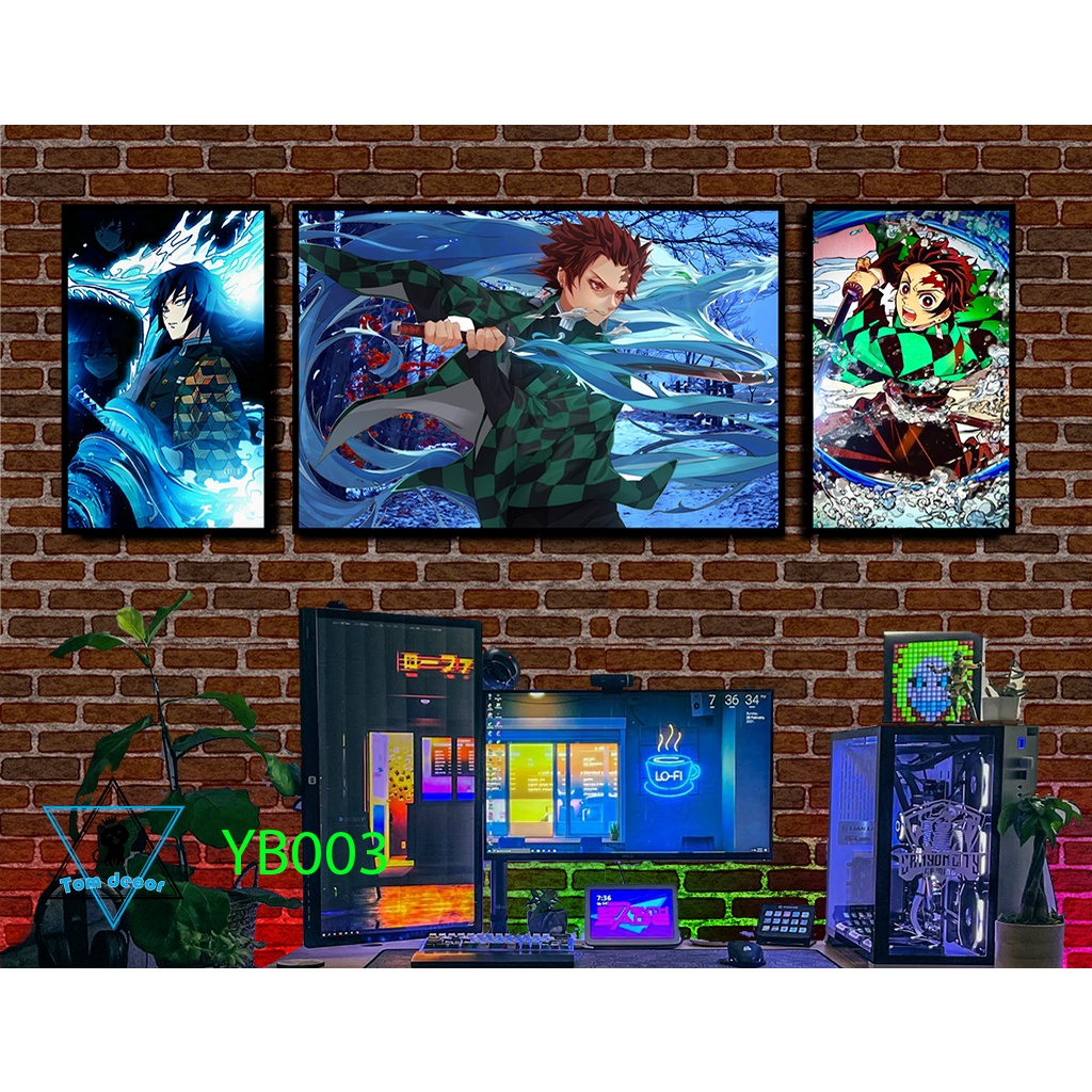 Bộ 3 tranh canvas khung composite treo tường hoặc nhựa formex kimesu yaiba