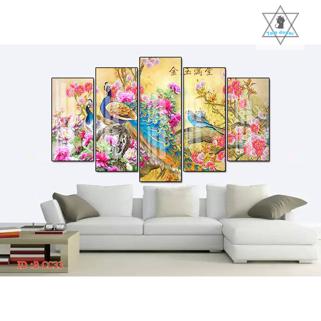 Tranh canvas treo tường chim công có khung