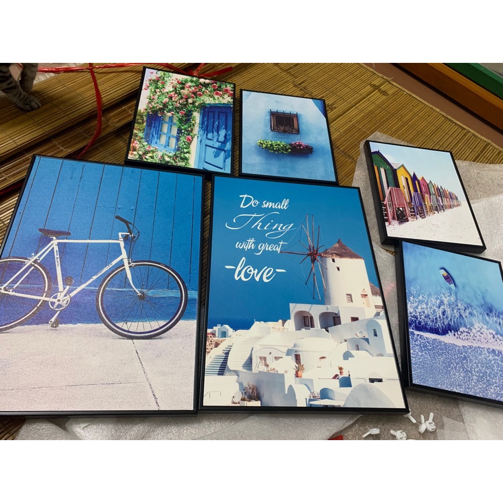 Combo 1 bộ 6 tranh decor canvas khung composite treo tường kích thước lớn