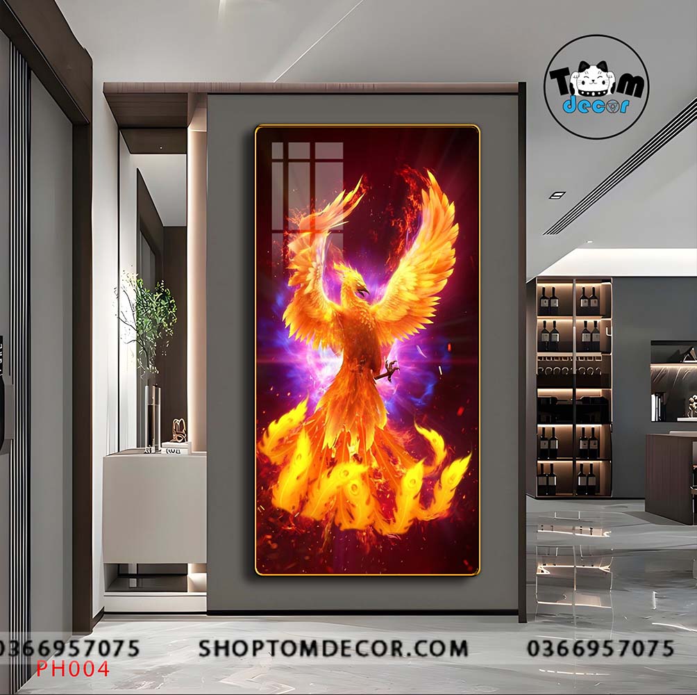 Tranh Tráng Gương Phượng Hoàng Rực Lửa - Tranh Phong Thuỷ Cao Cấp Treo Tường