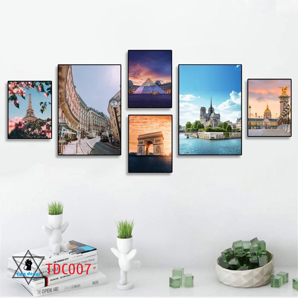 Combo 1 bộ 6 tranh decor canvas khung composite treo tường kích thước lớn