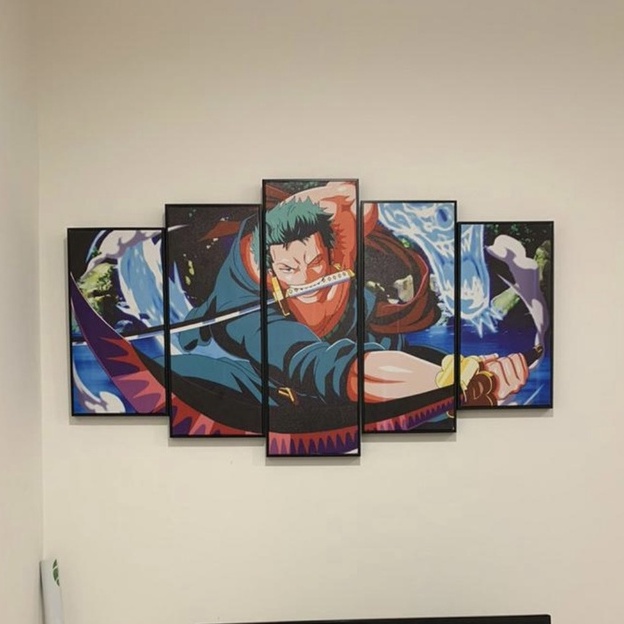 Bộ 5 tranh canvas zoro,luffy,one piece có khung size lớn treo tường