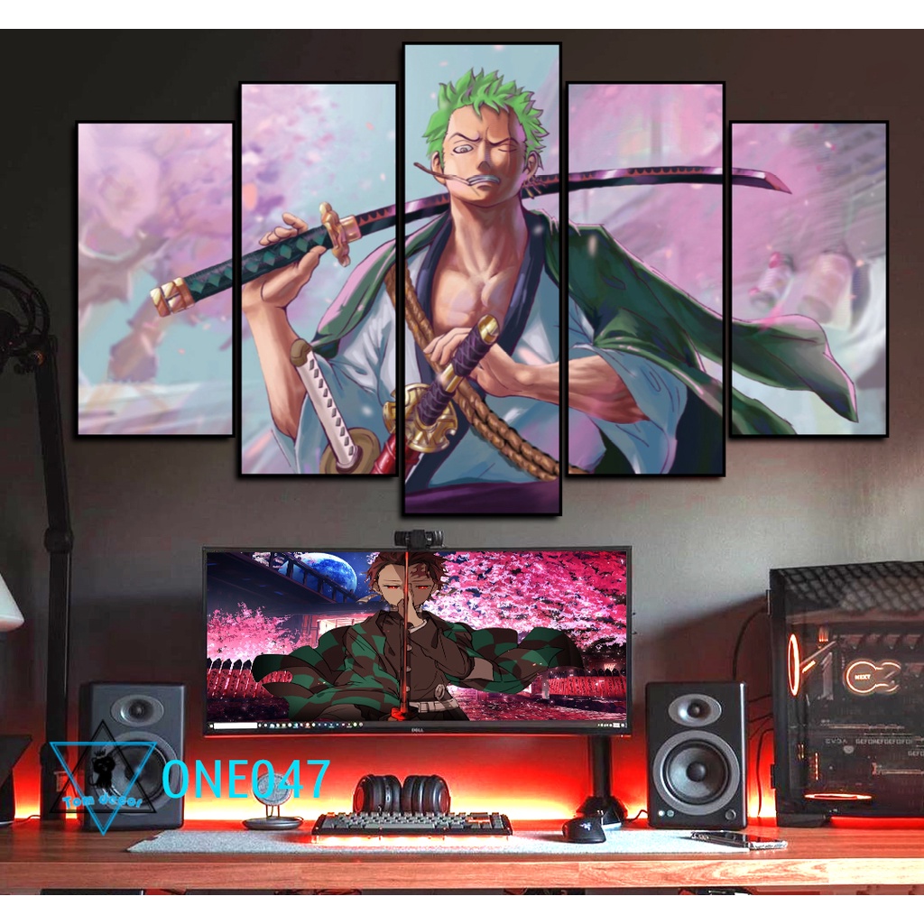 Bộ 5 tranh canvas zoro,luffy,one piece có khung size lớn treo tường