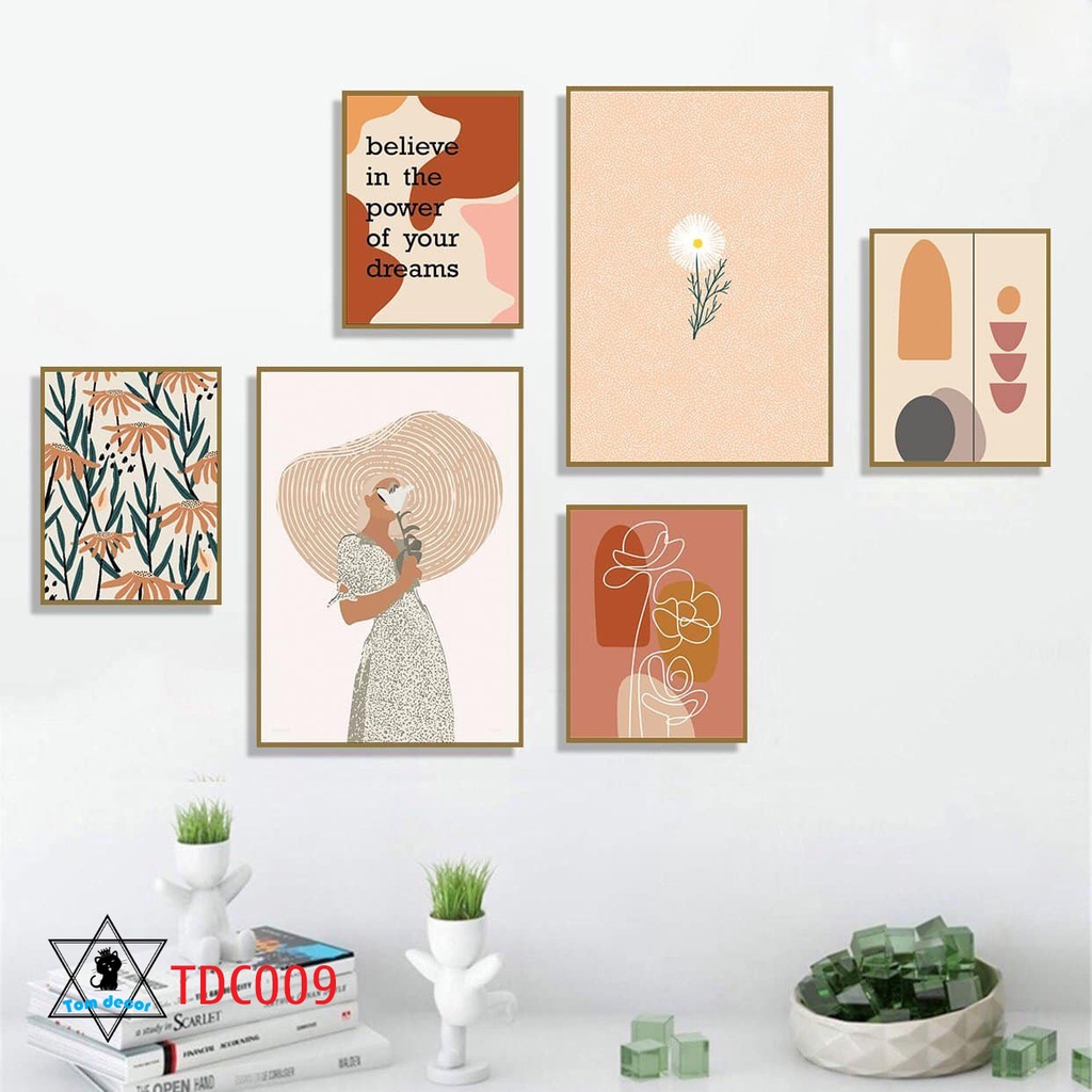 Combo 1 bộ 6 tranh decor canvas khung composite treo tường kích thước lớn