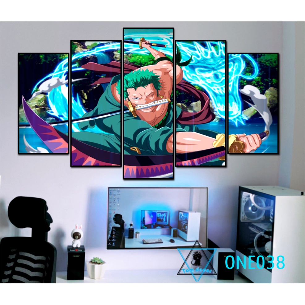 Bộ 5 tranh canvas zoro,luffy,one piece có khung size lớn treo tường