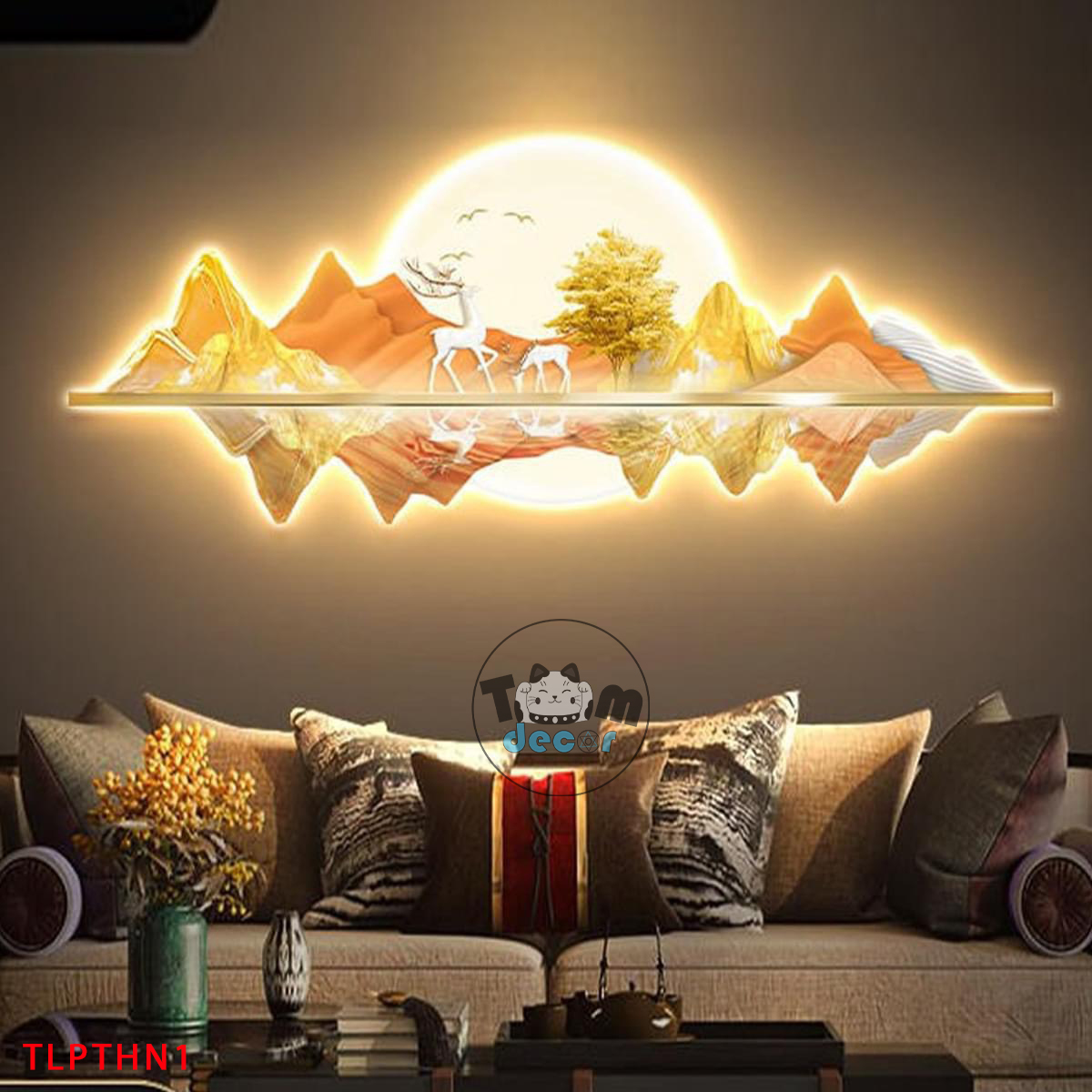 Tranh Led 3D Tráng Gương Hưu Ngắm Trăng Chân Núi - Bộ Có Remot Điều Khiển Từ Xa - TLPTHN1