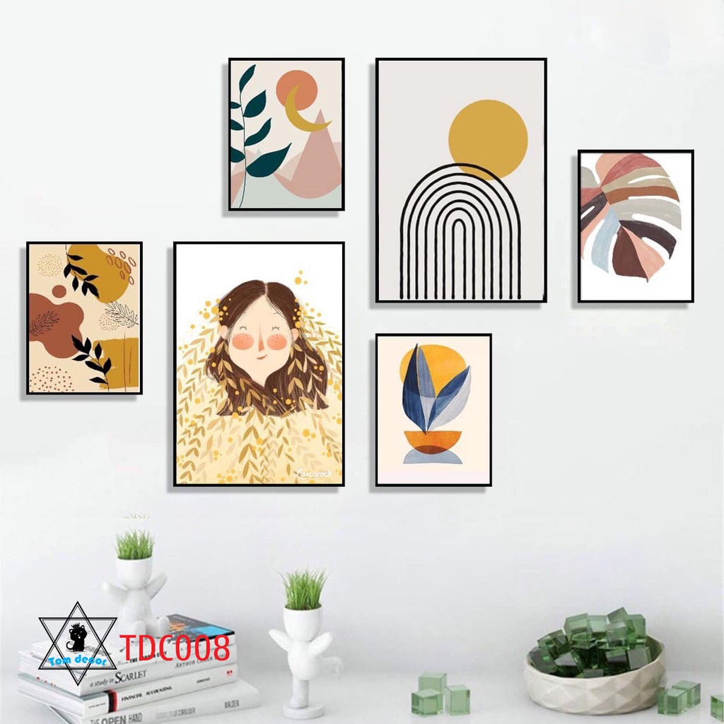 Combo 1 bộ 6 tranh decor canvas khung composite treo tường kích thước lớn