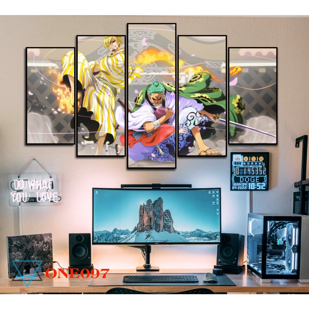 Bộ 5 tranh nhựa dán tường formex dày 5mm dài 130x80cm dán tường one piece -ZORO-LUFFY- KAIDO-LAW