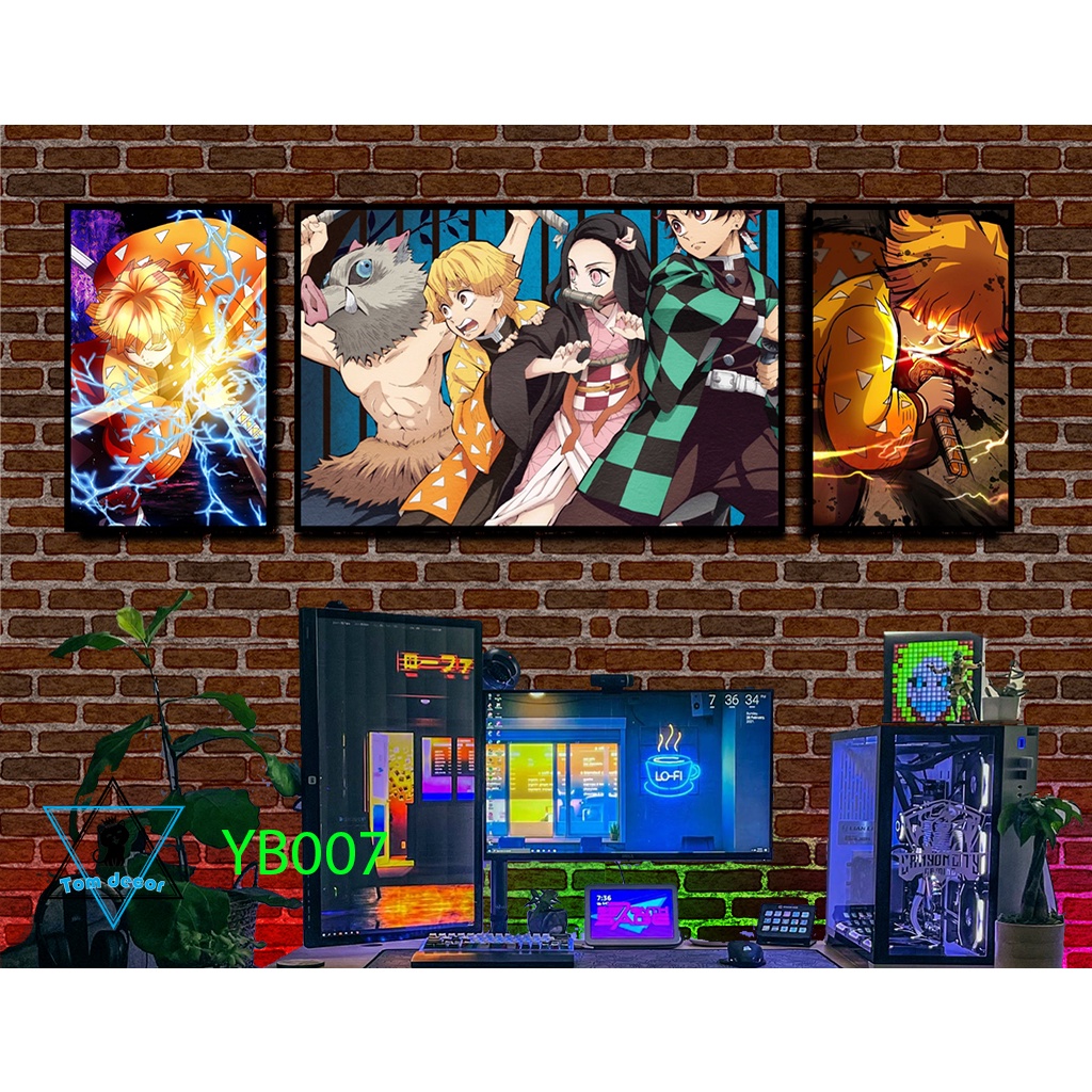 Bộ 3 tranh canvas khung composite treo tường hoặc nhựa formex kimesu yaiba