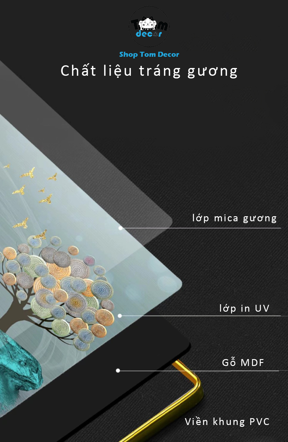 Tranh nghệ thuật tráng gương khổ dọc cao cấp - SPGX07