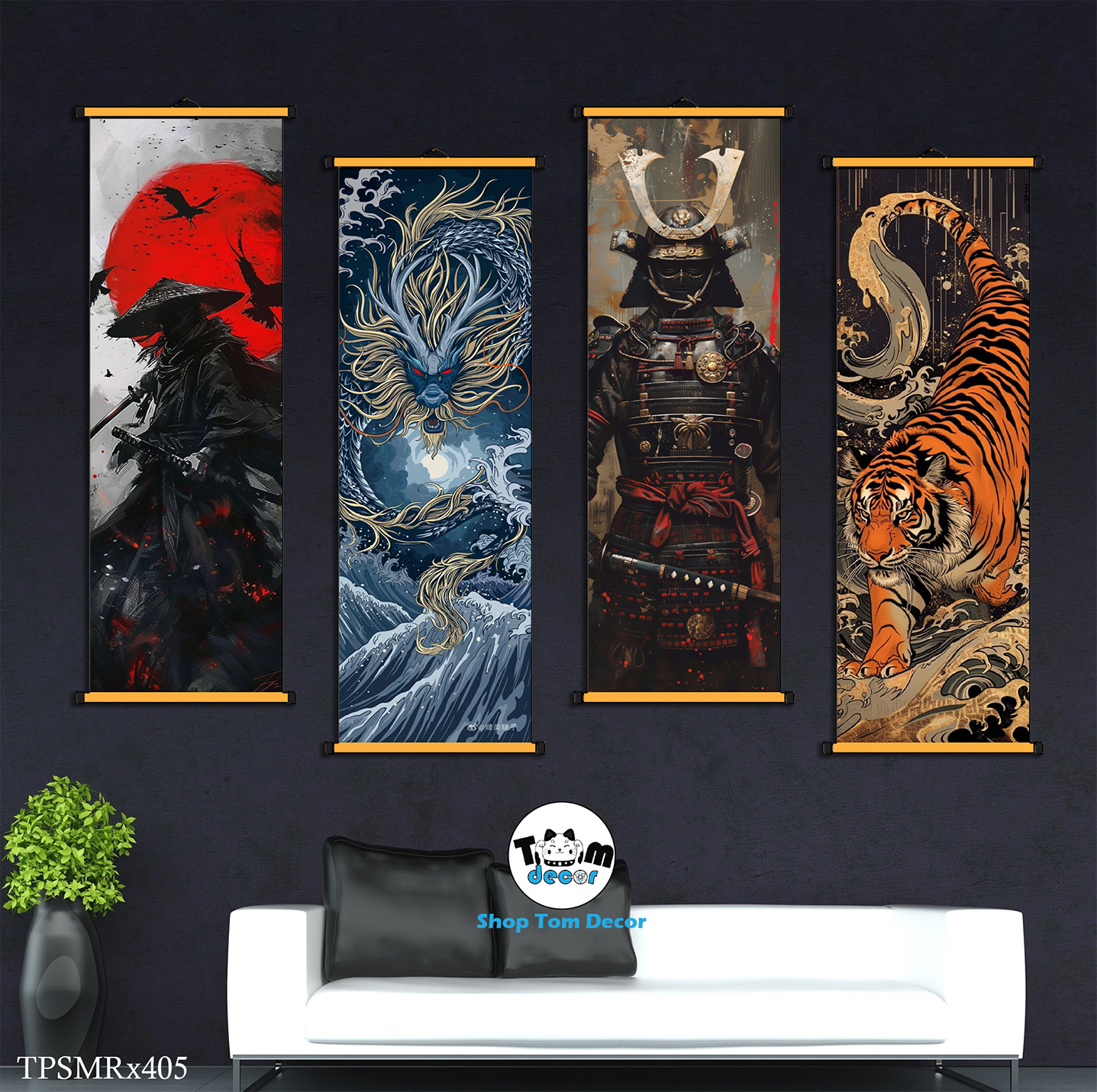 Tranh Canvas Thư Pháp Cuộn Bộ 4 Bức Hình Chất Độc Quyền Shop Tomdecor Bán Tranh Cuộn Treo Tường - TPSMRX407