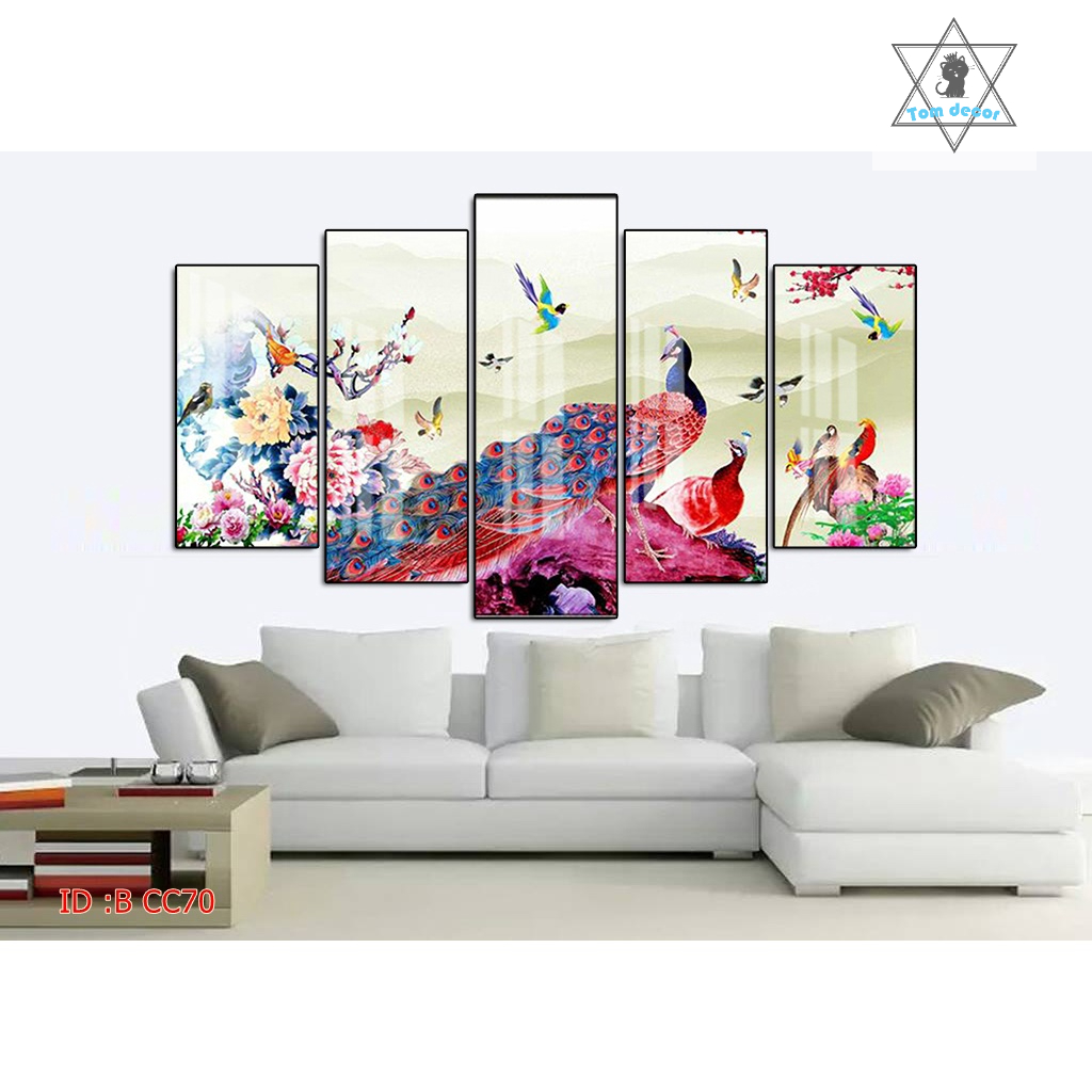Tranh canvas treo tường chim công có khung
