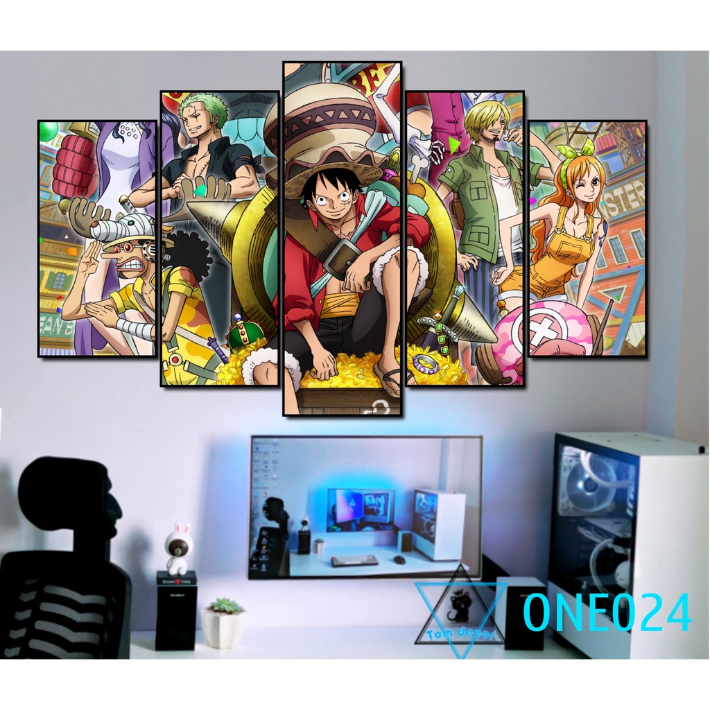 Tranh canvas khung composite bộ 5 bức onepiece - zoro - lufy -law-kaido - tặng kèm đinh 3 chân treo tranh