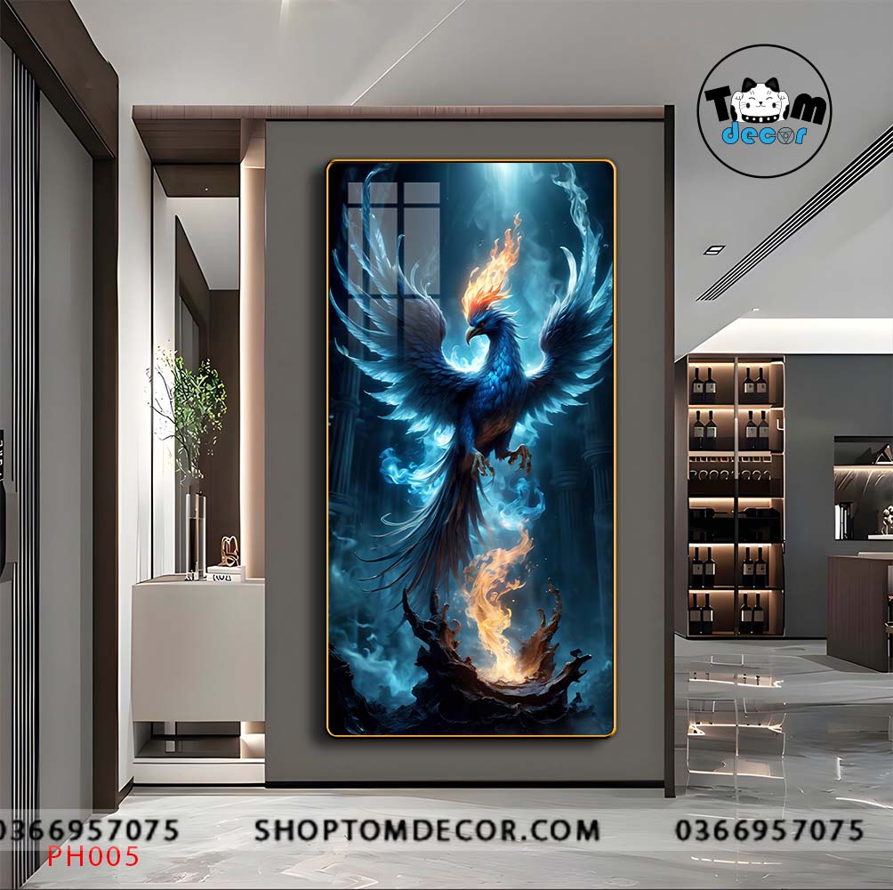 Tranh Tráng Gương Phượng Hoàng Rực Lửa - Tranh Phong Thuỷ Cao Cấp Treo Tường