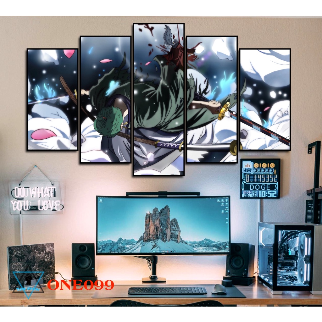 Bộ 5 tranh nhựa dán tường formex dày 5mm dài 130x80cm dán tường one piece -ZORO-LUFFY- KAIDO-LAW