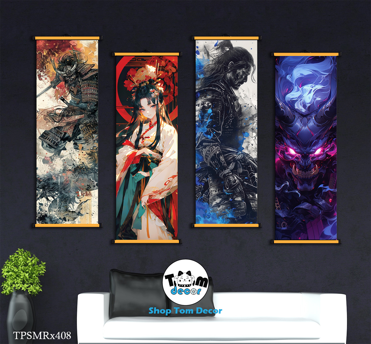 Tranh Canvas Thư Pháp Cuộn Bộ 4 Bức Hình Chất Độc Quyền Shop Tomdecor Bán Tranh Cuộn Treo Tường - TPSMRX407