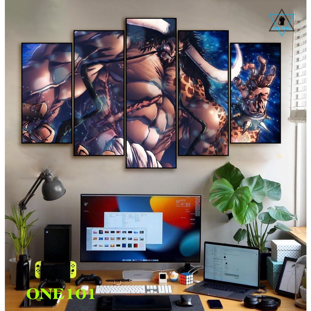 Bộ 5 tranh nhựa dán tường formex dày 5mm dài 130x80cm dán tường one piece -ZORO-LUFFY- KAIDO-LAW