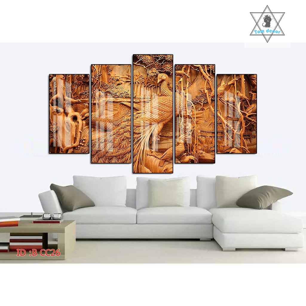 Tranh canvas treo tường chim công có khung