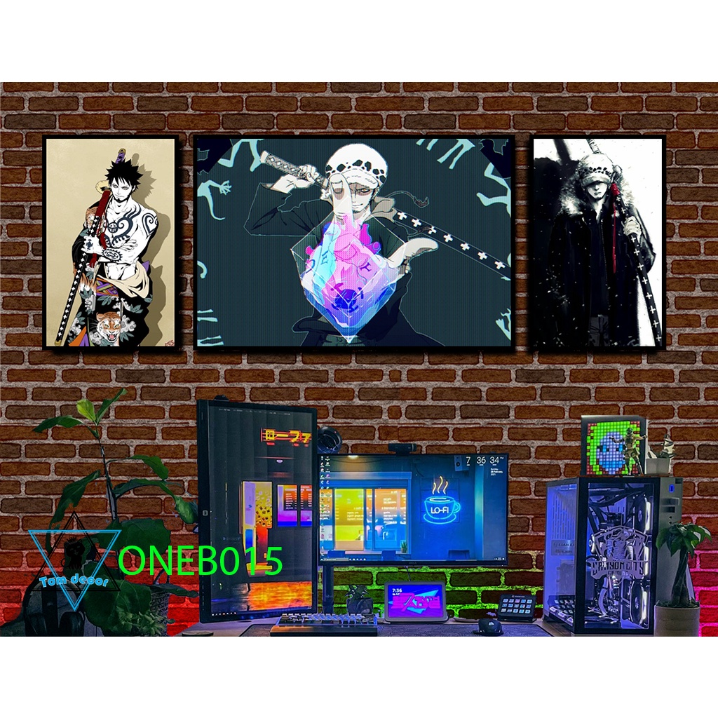 Bộ 3 tranh tráng gương cao cấp one piece zoro luffy law- tặng kèm đinh 3 chân treo tranh