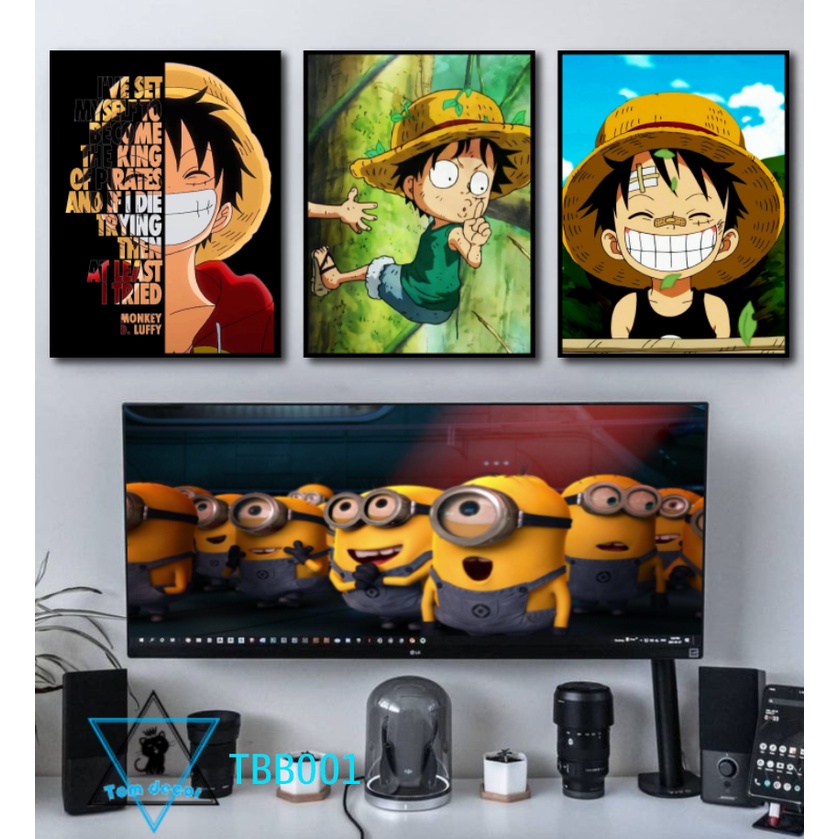 Bộ 3 tranh canvas onepiece có khung treo tường siêu đẹp siêu ngầu - tranh luffy-zoro-law- tranh onepiece
