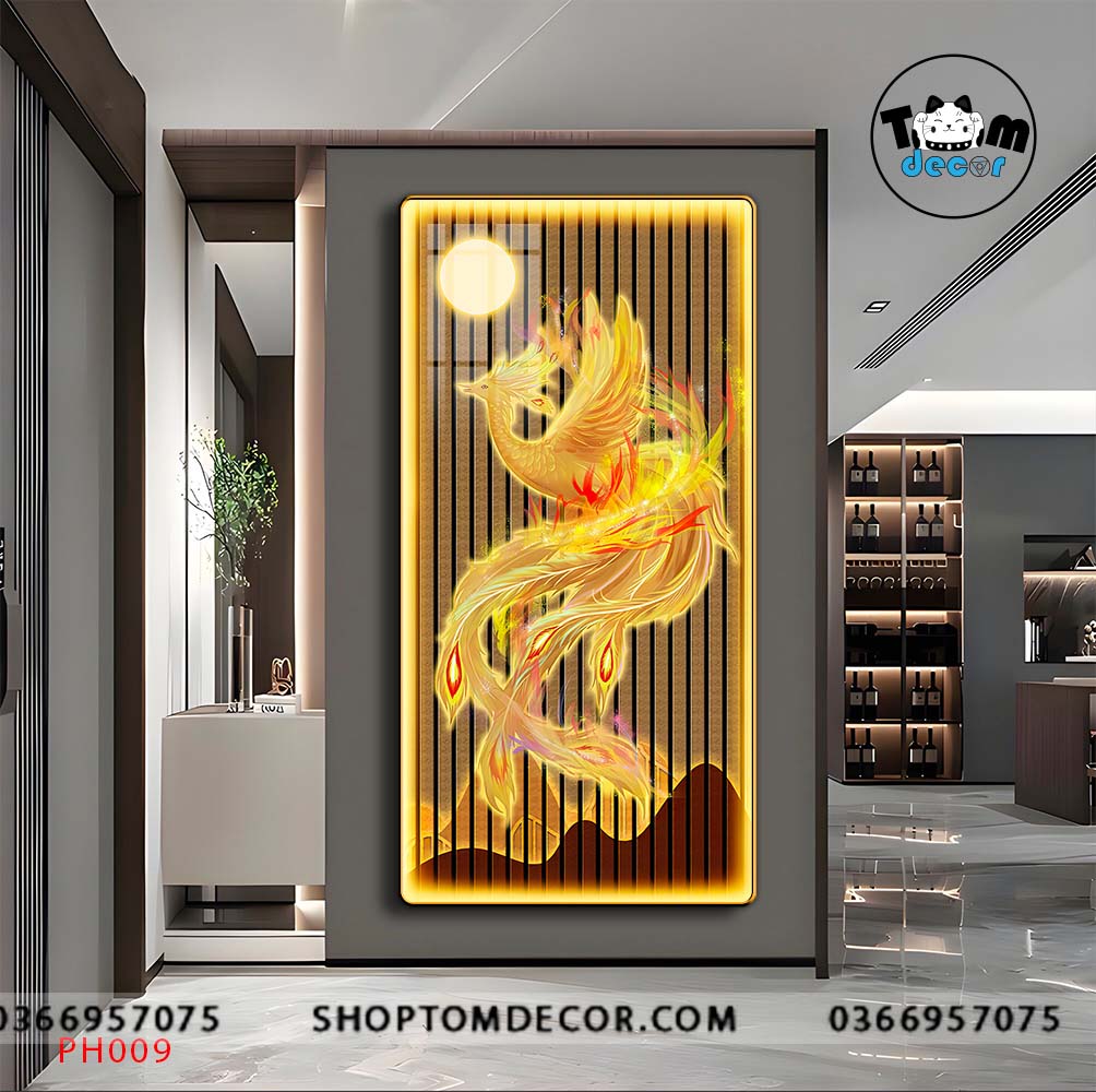 Tranh Tráng Gương Phượng Hoàng Rực Lửa - Tranh Phong Thuỷ Cao Cấp Treo Tường