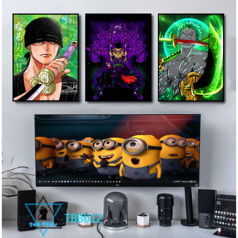 Bộ 3 tranh nhựa cứng formex dày 5mm dán tường - tranh onepiece luffy zoro