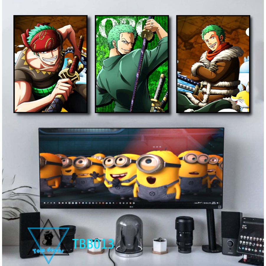 Bộ 3 tranh nhựa cứng formex dày 5mm dán tường - tranh onepiece luffy zoro