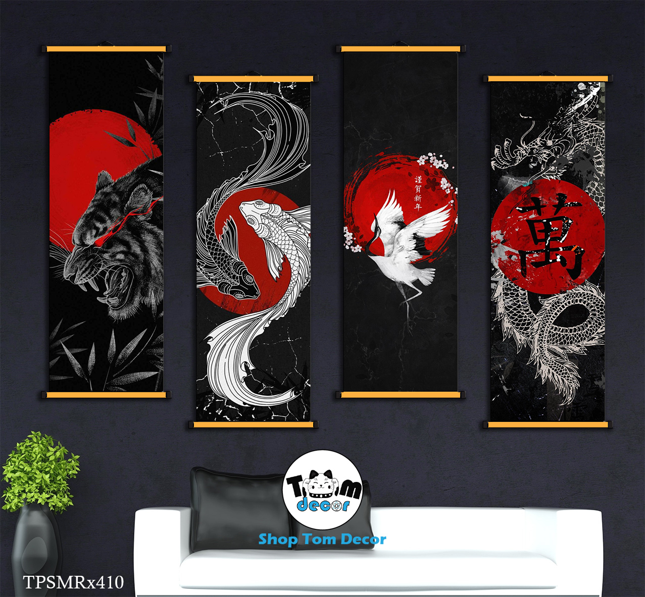 Tranh Canvas Thư Pháp Cuộn Bộ 4 Bức Hình Chất Độc Quyền Shop Tomdecor Bán Tranh Cuộn Treo Tường - TPSMRX407