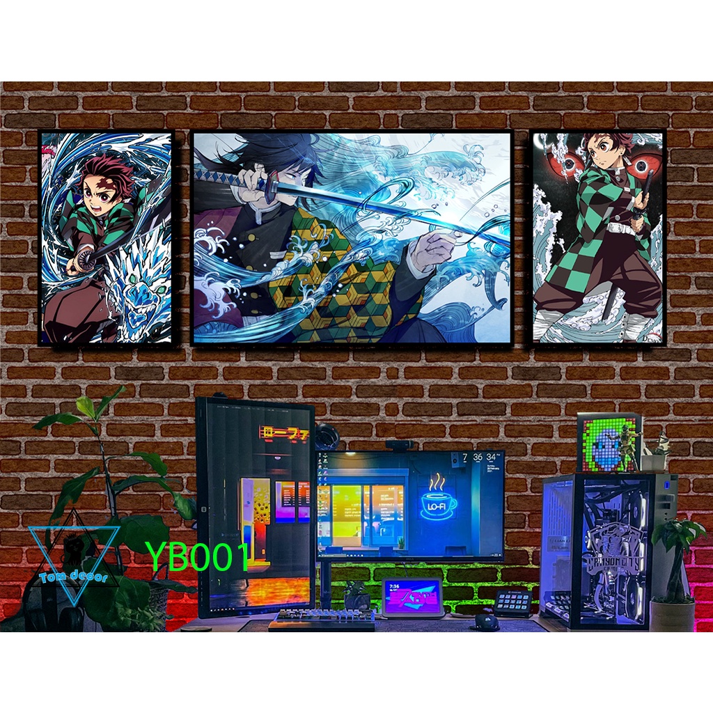 Bộ 3 tranh canvas khung composite treo tường hoặc nhựa formex kimesu yaiba