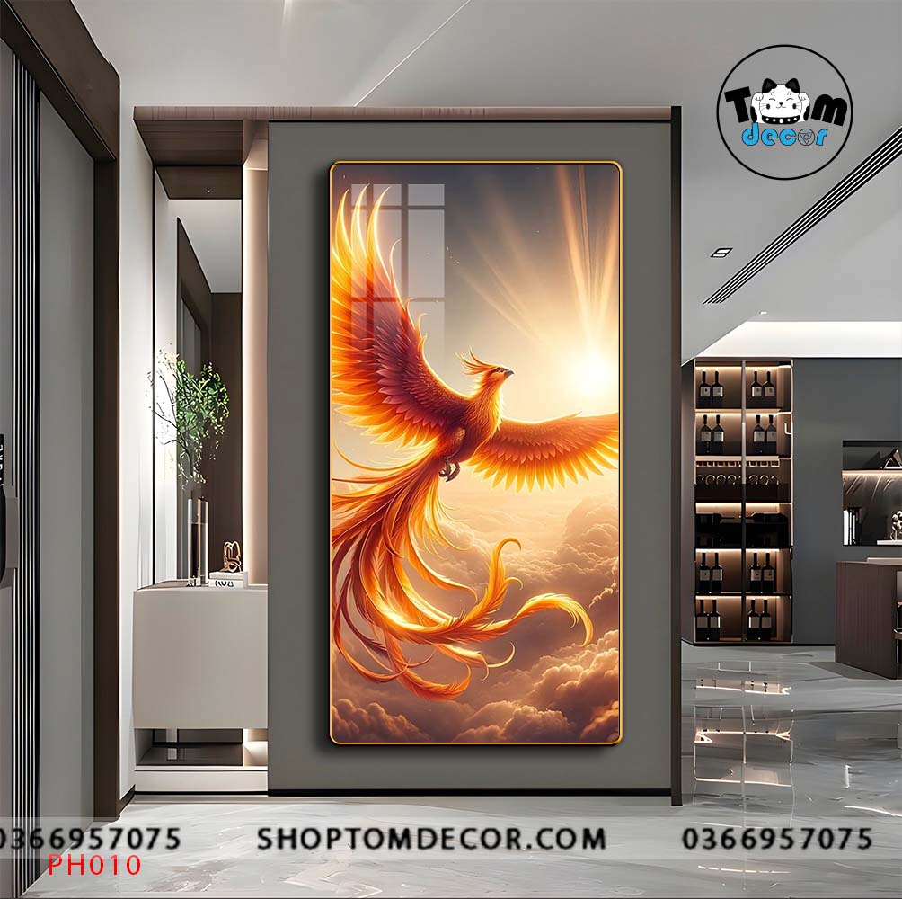 Tranh Tráng Gương Phượng Hoàng Rực Lửa - Tranh Phong Thuỷ Cao Cấp Treo Tường