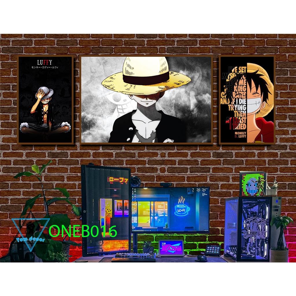 Bộ 3 tranh tráng gương cao cấp one piece zoro luffy law- tặng kèm đinh 3 chân treo tranh