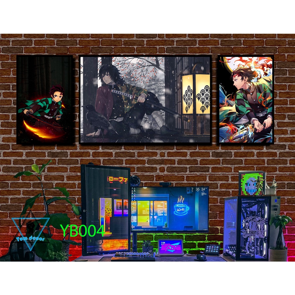 Bộ 3 tranh canvas khung composite treo tường hoặc nhựa formex kimesu yaiba