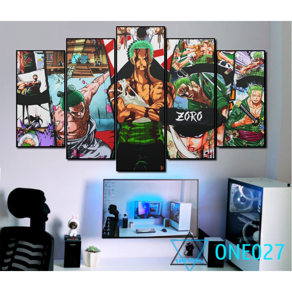 Bộ 5 tranh canvas zoro,luffy,one piece có khung size lớn treo tường