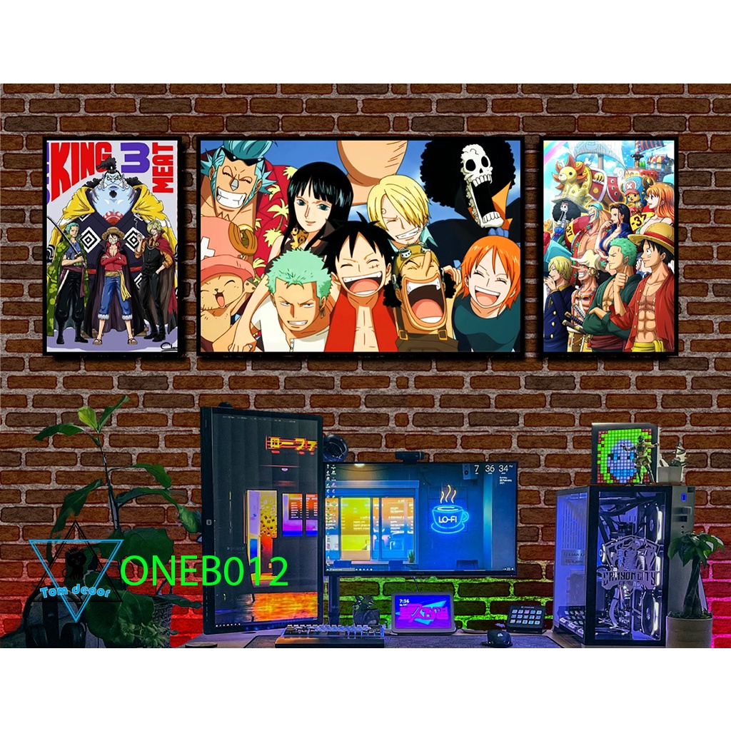 Bộ 3 tranh tráng gương cao cấp one piece zoro luffy law- tặng kèm đinh 3 chân treo tranh
