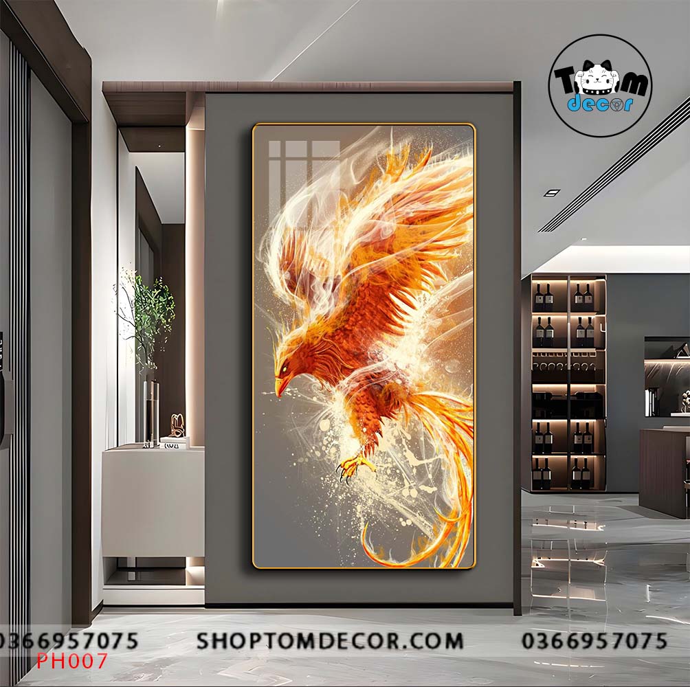 Tranh Tráng Gương Phượng Hoàng Rực Lửa - Tranh Phong Thuỷ Cao Cấp Treo Tường