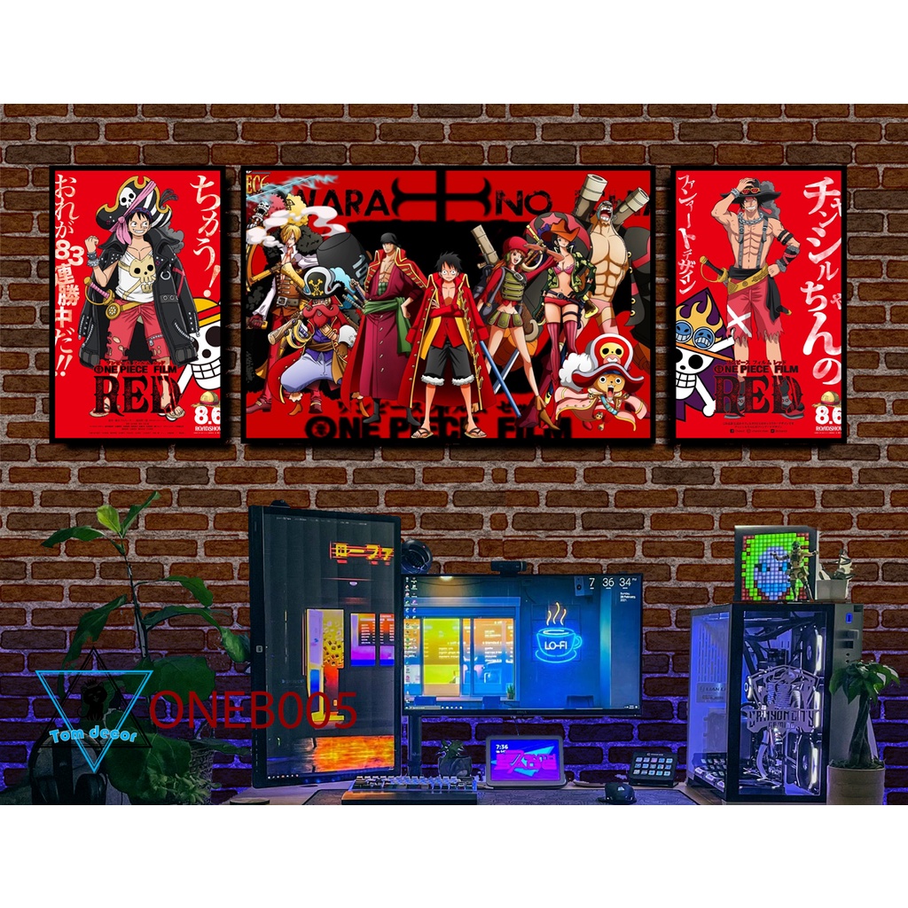 Bộ 3 tranh tráng gương cao cấp one piece zoro luffy law- tặng kèm đinh 3 chân treo tranh