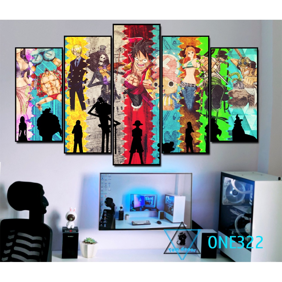 Bộ 5 tranh nhựa dán tường formex dày 5mm dài 130x80cm dán tường one piece -ZORO-LUFFY- KAIDO-LAW
