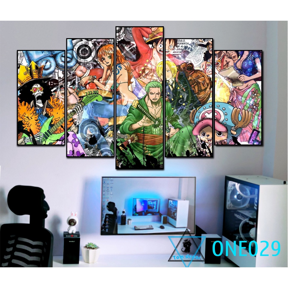 Bộ 5 tranh canvas zoro,luffy,one piece có khung size lớn treo tường