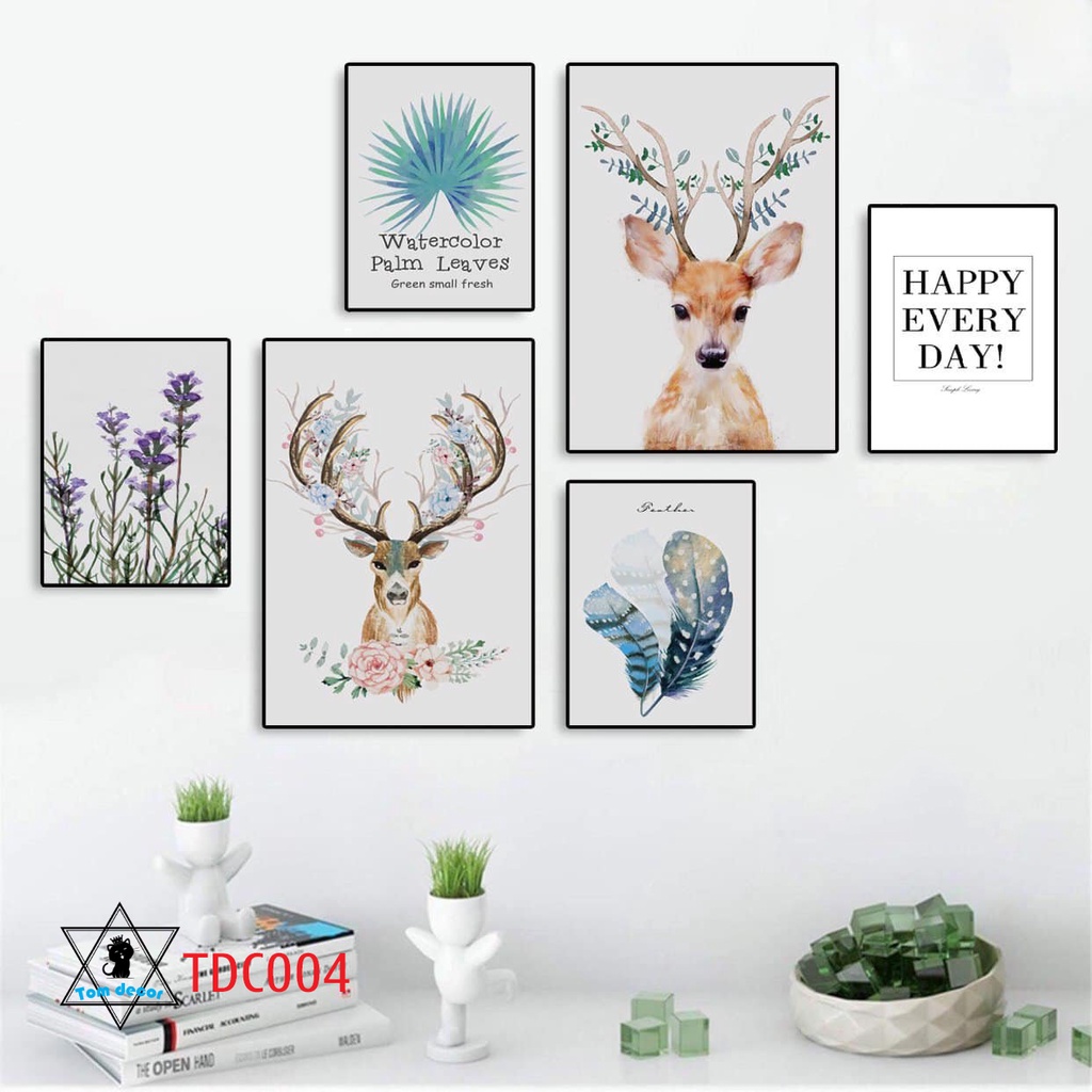 Combo 1 bộ 6 tranh decor canvas khung composite treo tường kích thước lớn