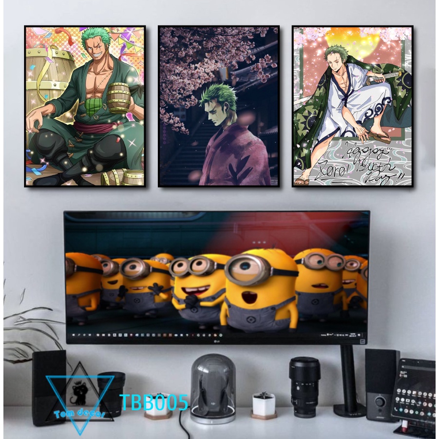 Bộ 3 tranh nhựa cứng formex dày 5mm dán tường - tranh onepiece luffy zoro