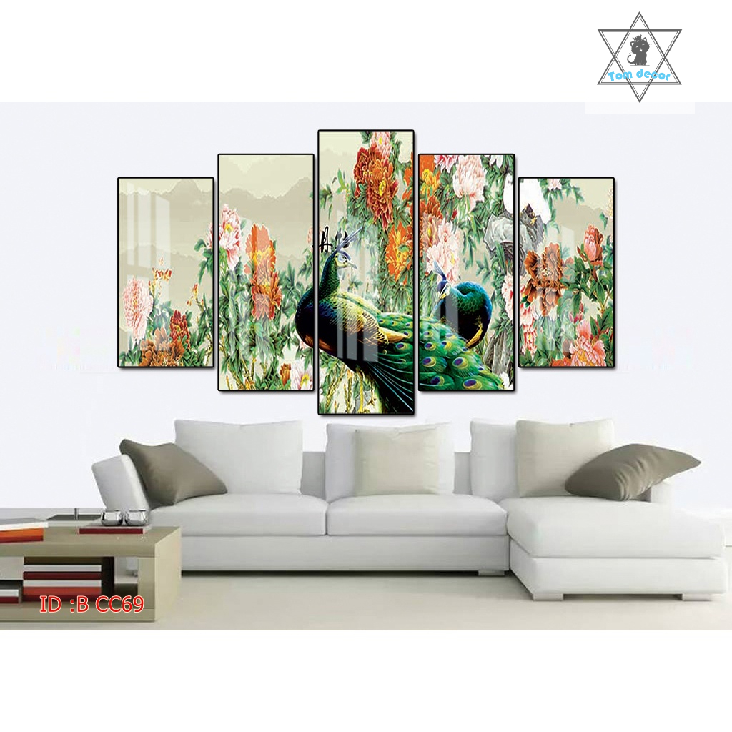 Tranh canvas treo tường chim công có khung