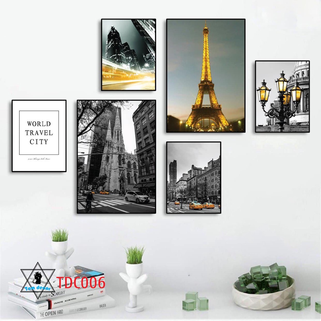 Combo 1 bộ 6 tranh decor canvas khung composite treo tường kích thước lớn