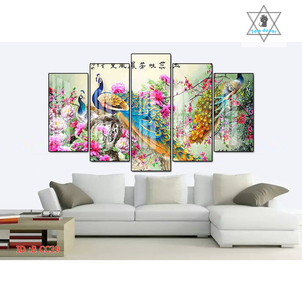 Tranh canvas treo tường chim công có khung