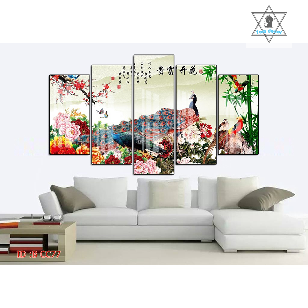Tranh canvas treo tường chim công có khung