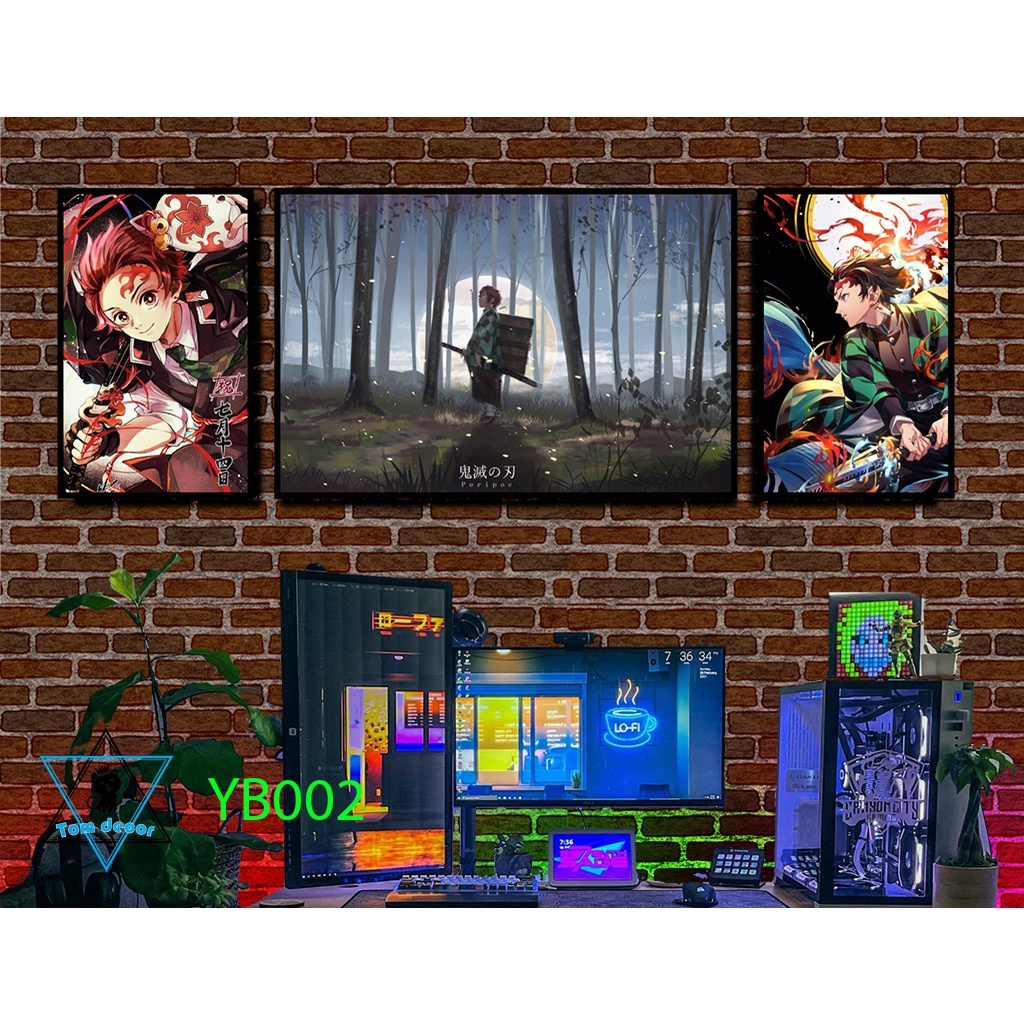 Bộ 3 tranh canvas khung composite treo tường hoặc nhựa formex kimesu yaiba