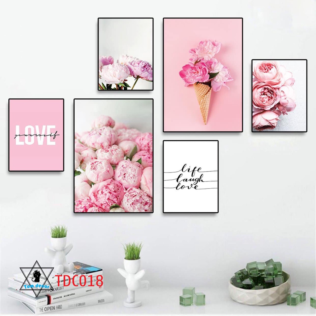 Combo 1 bộ 6 tranh decor canvas khung composite treo tường kích thước lớn