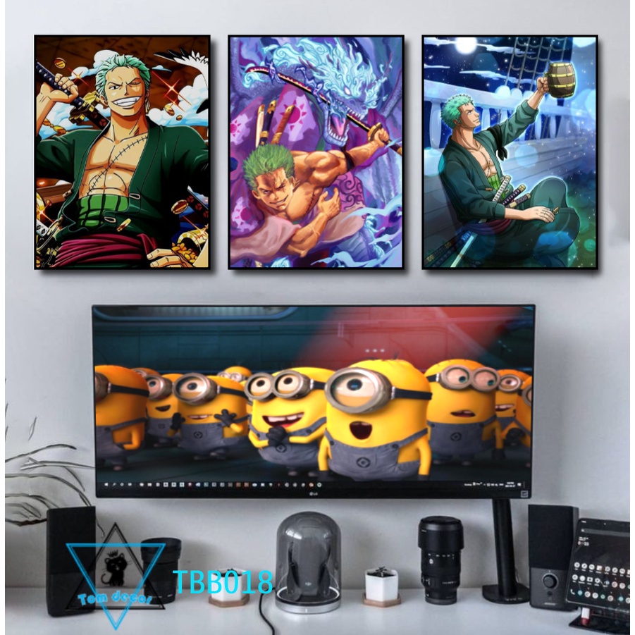 Bộ 3 tranh nhựa cứng formex dày 5mm dán tường - tranh onepiece luffy zoro