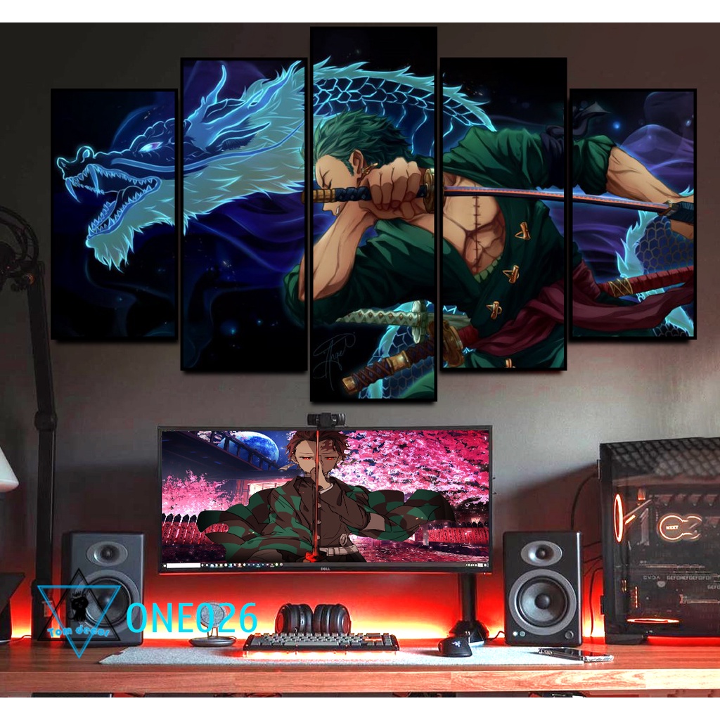 Bộ 5 tranh nhựa dán tường formex dày 5mm dài 130x80cm dán tường one piece -ZORO-LUFFY- KAIDO-LAW