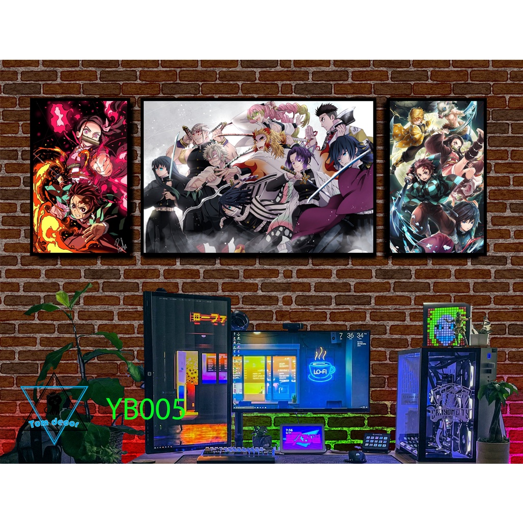 Bộ 3 tranh canvas khung composite treo tường hoặc nhựa formex kimesu yaiba