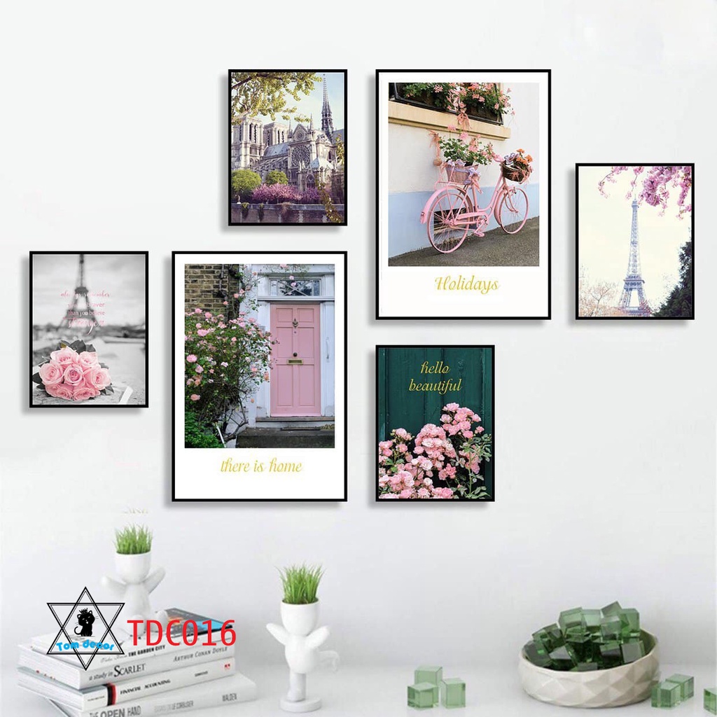 Combo 1 bộ 6 tranh decor canvas khung composite treo tường kích thước lớn